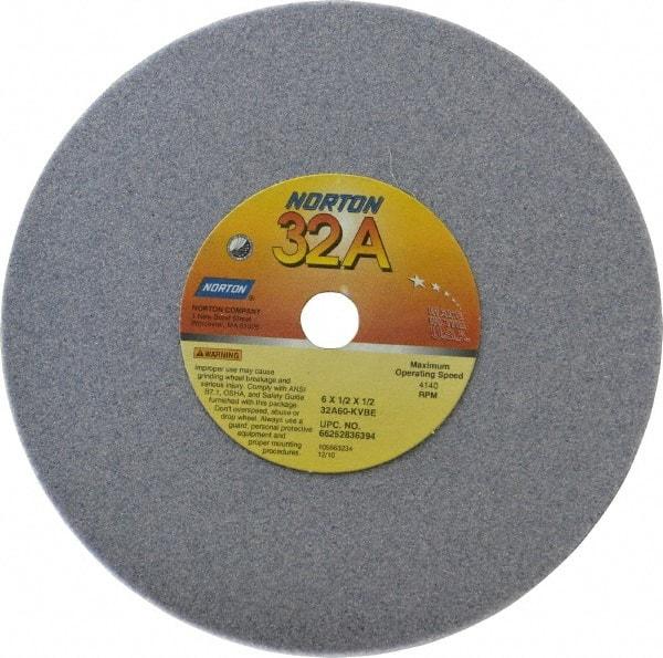 Norton - 6" Diam x 1/2" Hole x 1/2" Thick, K Hardness, 60 Grit Surface Grinding Wheel - Aluminum Oxide, Type 1, Medium Grade, 4,140 Max RPM, Vitrified Bond, No Recess - Americas Industrial Supply