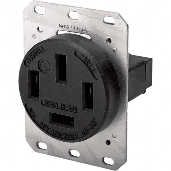 Hubbell Wiring Device-Kellems - 120/208 VAC 60A NEMA 18-60R Industrial Grade Black Straight Blade Single Receptacle - Americas Industrial Supply