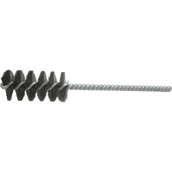 Brush Research Mfg. - 9/16" Diam Helical Steel Tube Brush - Single Spiral, 0.006" Filament Diam, 1-1/2" Brush Length, 5" OAL, 0.19" Diam Galvanized Steel Shank - Americas Industrial Supply