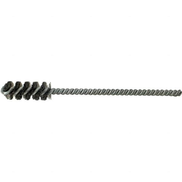 Brush Research Mfg. - 5/8" Diam Helical Steel Tube Brush - Single Spiral, 0.006" Filament Diam, 1-1/2" Brush Length, 6" OAL, 0.22" Diam Galvanized Steel Shank - Americas Industrial Supply