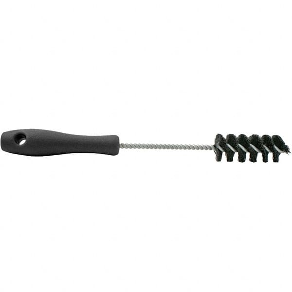 Brush Research Mfg. - 1" Diam Helical Nylon Tube Brush - Single Spiral, 0.008" Filament Diam, 2-1/2" Brush Length, 10-1/2" OAL, 0.22" Diam Plastic Handle Shank - Americas Industrial Supply
