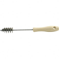 Brush Research Mfg. - 0.975" Diam Helical Stainless Steel Tube Brush - Single Spiral, 0.006" Filament Diam, 2" Brush Length, 10-1/2" OAL, 0.245" Diam Plastic Handle Shank - Americas Industrial Supply