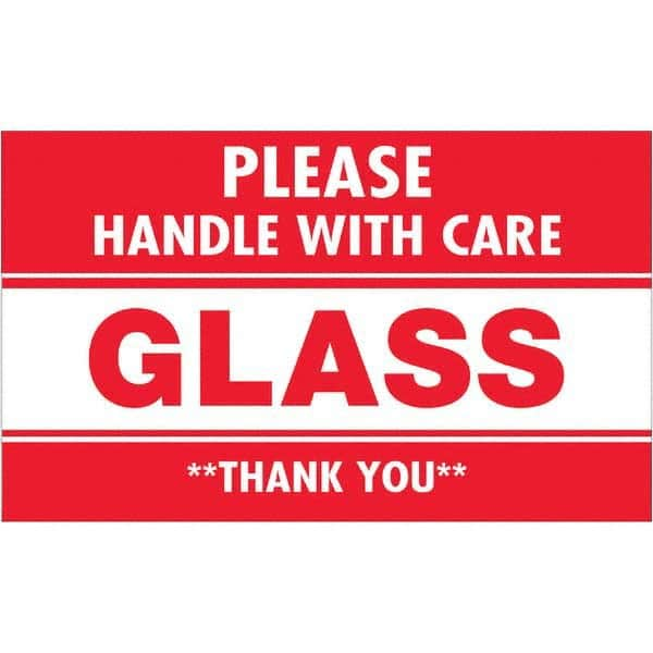 Shipping & DOT Label: ″Please Handle With Care Glass **Thank You**″, Rectangle, 5″ Wide, 3″ High Paper, Semi-Gloss