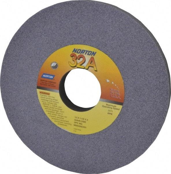 Norton - 12" Diam x 3" Hole x 1-1/4" Thick, I Hardness, 46 Grit Surface Grinding Wheel - Aluminum Oxide, Type 1, Coarse Grade, 2,070 Max RPM, Vitrified Bond, No Recess - Americas Industrial Supply