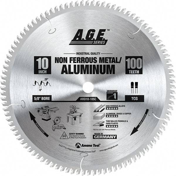 Amana Tool - 10" Diam, 5/8" Arbor Hole Diam, 100 Tooth Wet & Dry Cut Saw Blade - Carbide-Tipped, Clean Action, Standard Round Arbor - Americas Industrial Supply