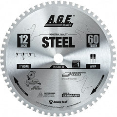 Wet & Dry Cut Saw Blade: 12″ Dia, 1″ Arbor Hole, 60 Teeth Aluminum & Non-Ferrous Metal, Round Arbor