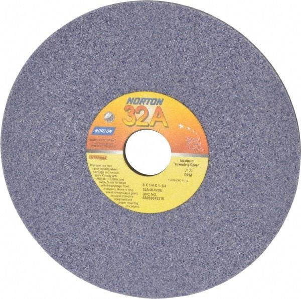 Norton - 8" Diam x 1-1/4" Hole x 1/4" Thick, I Hardness, 46 Grit Surface Grinding Wheel - Aluminum Oxide, Type 1, Coarse Grade, 3,105 Max RPM, Vitrified Bond, No Recess - Americas Industrial Supply