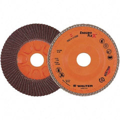 WALTER Surface Technologies - 80 Grit, 4-1/2" Disc Diam, 7/8" Center Hole, Zirconia Alumina Flap Disc - 13,300 Max RPM, Plastic Backing, Arbor Attaching System, Coated - Americas Industrial Supply