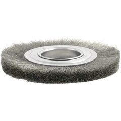 Brush Research Mfg. - 4" OD, 1/2 & 5/8" Arbor Hole, Crimped Carbon Wheel Brush - 3/8" Face Width, 7/8" Trim Length, 6,000 RPM - Americas Industrial Supply