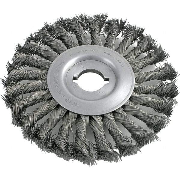 Brush Research Mfg. - 8" OD, 1/2 & 5/8" Arbor Hole, Knotted Carbon Wheel Brush - 3/4" Face Width, 1-11/16" Trim Length, 6,000 RPM - Americas Industrial Supply