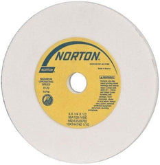 Norton - 100 Grit Aluminum Oxide Type 1 Internal Grinding Wheel - 4" Diam x 1/2" Hole x 1/4" Thick, 8,120 Max RPM, Type 1 Fine Grade, I Hardness, Vitrified Bond, No Recess - Americas Industrial Supply