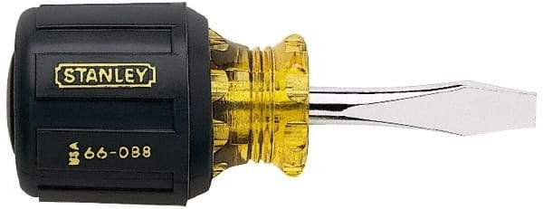 Stanley - 1/4" Blade Width, 3-7/16" OAL Standard Slotted Screwdriver - 1-1/2" Blade Length, Round Shank, Acetate with Rubber Grip Handle - Americas Industrial Supply