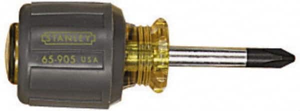 Stanley - #2, 3-7/8" OAL, Stubby Phillips Screwdriver - 1-1/2" Blade Length, Round Shank, Acetate with Rubber Grip Handle - Americas Industrial Supply
