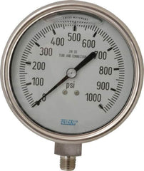 Wika - 4" Dial, 1/4 Thread, 0-1,000 Scale Range, Pressure Gauge - Lower Connection Mount, Accurate to 1% of Scale - Americas Industrial Supply