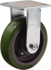 Hamilton - 6" Diam x 1-1/2" Wide x 7-1/2" OAH Top Plate Mount Rigid Caster - Polyurethane Mold onto Cast Iron Center, 550 Lb Capacity, Straight Roller Bearing, 4 x 4-1/2" Plate - Americas Industrial Supply