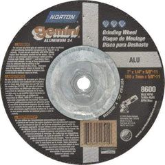 Norton - 24 Grit, 7" Wheel Diam, 1/4" Wheel Thickness, Type 27 Depressed Center Wheel - Aluminum Oxide, 8,600 Max RPM, Compatible with Angle Grinder - Americas Industrial Supply