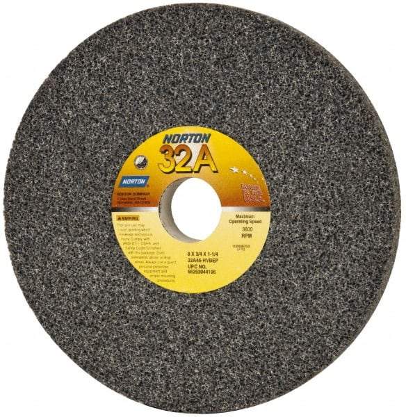 Norton - 8" Diam x 1-1/4" Hole x 3/4" Thick, H Hardness, 46 Grit Surface Grinding Wheel - Aluminum Oxide, Type 1, Coarse Grade, 3,600 Max RPM, Vitrified Bond, No Recess - Americas Industrial Supply