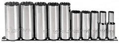 Proto - 10 Piece 3/8" Drive Deep Well Socket Set - 12 Points, 5/16" to 7/8" Range, Inch Measurement Standard - Americas Industrial Supply