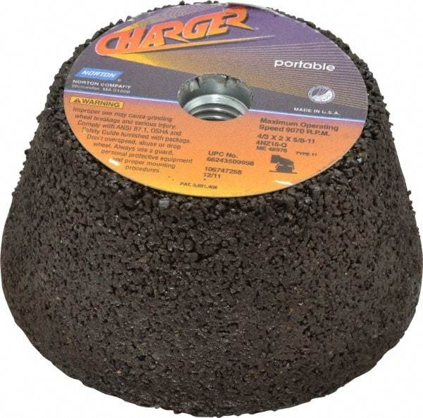 Norton - 4" Diam, 2" Overall Thickness, 16 Grit, Type 11 Tool & Cutter Grinding Wheel - Very Coarse Grade, Zirconia Alumina, Q Hardness, 9,070 RPM - Americas Industrial Supply