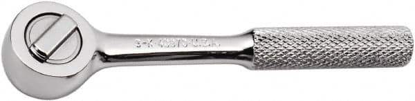 SK - 1/4" Drive Round Head Ratchet - Full Polish Chrome Finish, 4-1/2" OAL, 60 Gear Teeth, Full Polished Knurled Handle, Reversible Head - Americas Industrial Supply