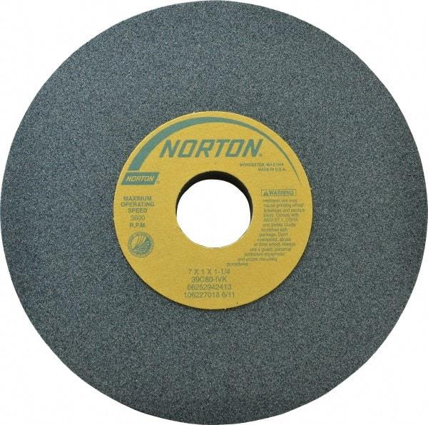 Norton - 7" Diam x 1-1/4" Hole x 1" Thick, I Hardness, 80 Grit Surface Grinding Wheel - Silicon Carbide, Type 1, Medium Grade, 3,600 Max RPM, Vitrified Bond, No Recess - Americas Industrial Supply