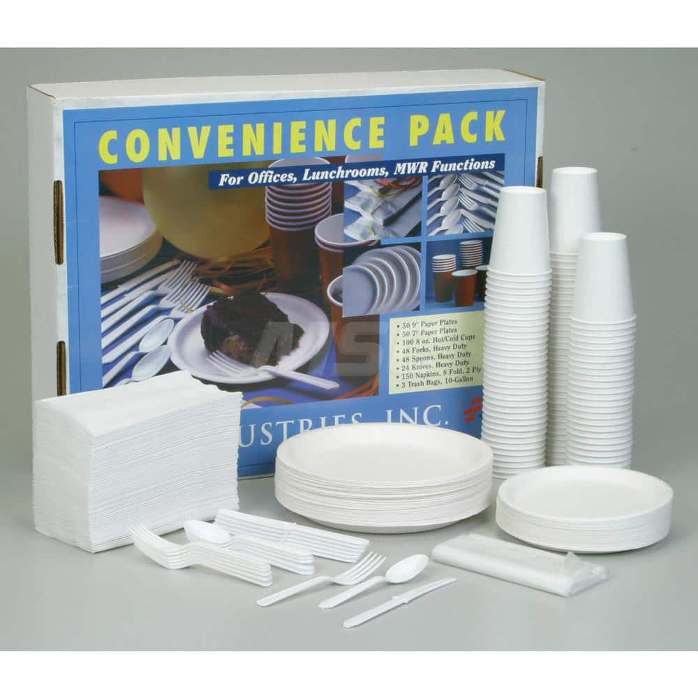 Paper & Plastic Cups, Plates, Bowls & Utensils; Flatware Type: Cutlery;Plastic Plates;Plastic Cold Cups;Salt & Pepper Shaker Set;Sugar;Napkins; Color: White