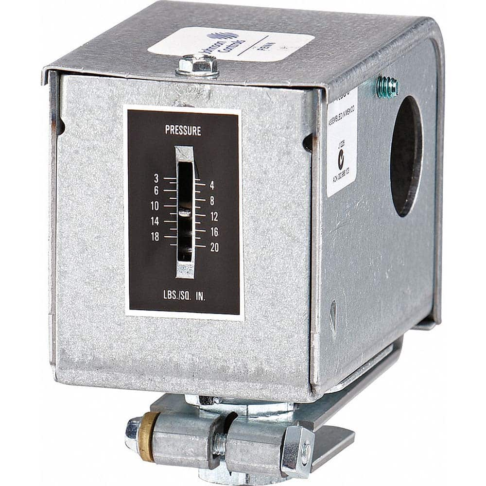 Johnson Controls - Pressure, Vacuum & Compound Switches; Maximum Adjustable Range: 20 psi ; Minimum Adjustable Range: 3 psi ; Type: Pressure Control ; Maximum Pressure Setting: 20 psi ; Thread Size: 1/8 ; Thread Type: Barbed - Exact Industrial Supply