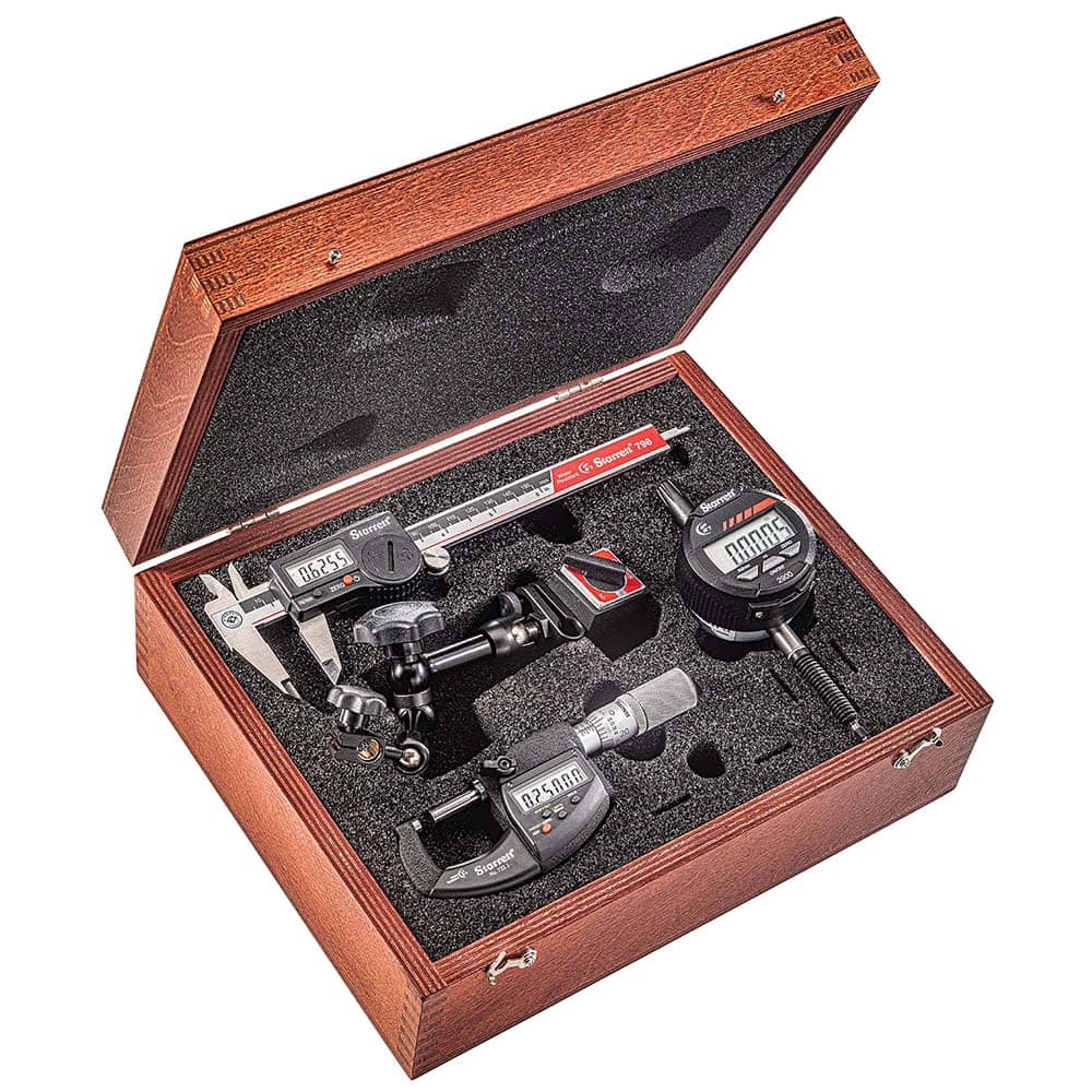 Starrett - Machinist Caliper & Micrometer Tool Kits; Tool Type Included: Caliper & Micrometer; Magnetic Base; Indicator ; Minimum Caliper Measurement (mm): 0.00 ; Minimum Caliper Measurement (Inch): 0 ; Maximum Caliper Measurement (mm): 150.00 ; Maximum - Exact Industrial Supply