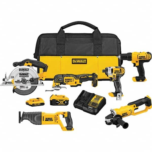 DeWALT - Cordless Tool Combination Kits Voltage: 20 Tools: 1/2" Drill/Driver; Reciprocating Saw; 6-1/2" Circular Saw; Oscillating Multi-Tool - Americas Industrial Supply