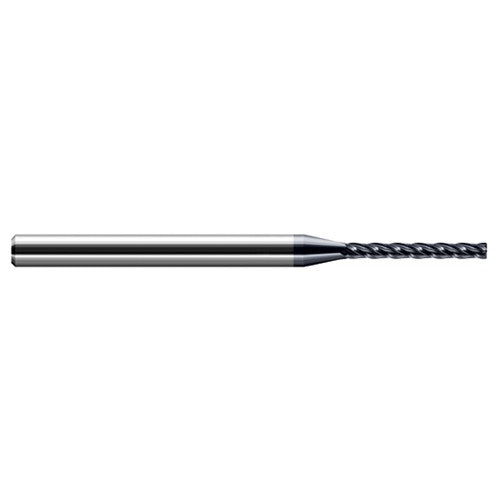Miniature End Mills - Long Flute - 0.0310″ (1/32″) Cutter Diameter × 0.0100″ Radius × 0.2500″ (1/4″) Length of Cut Carbide Corner Radius End Mill, 4 Flutes, AlTiN Coated