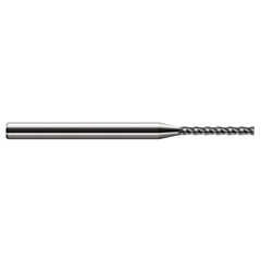 Miniature End Mills - Long Flute - 0.0150″ (1/64″) Cutter Diameter × 0.0030″ Radius × 0.1250″ (1/8″) Length of Cut Carbide Corner Radius End Mill, 4 Flutes - Exact Industrial Supply