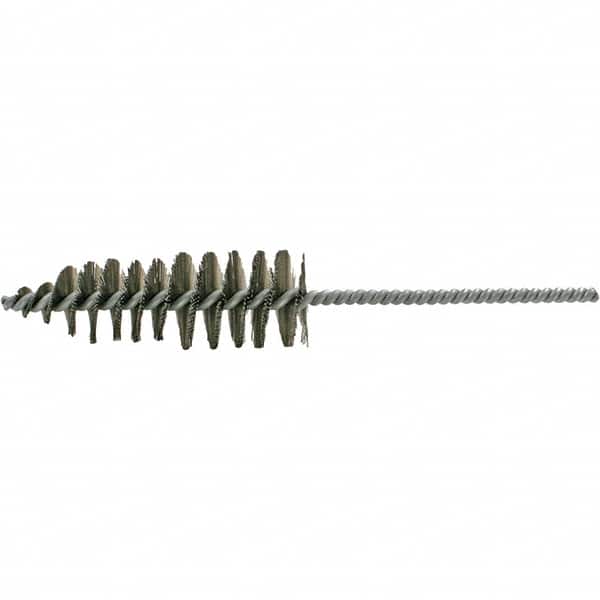 Brush Research Mfg. - 1-11/16" Diam Helical Steel Tube Brush - Single Spiral, 0.012" Filament Diam, 5" Brush Length, 10-1/2" OAL, 0.292" Diam Galvanized Steel Shank - Americas Industrial Supply