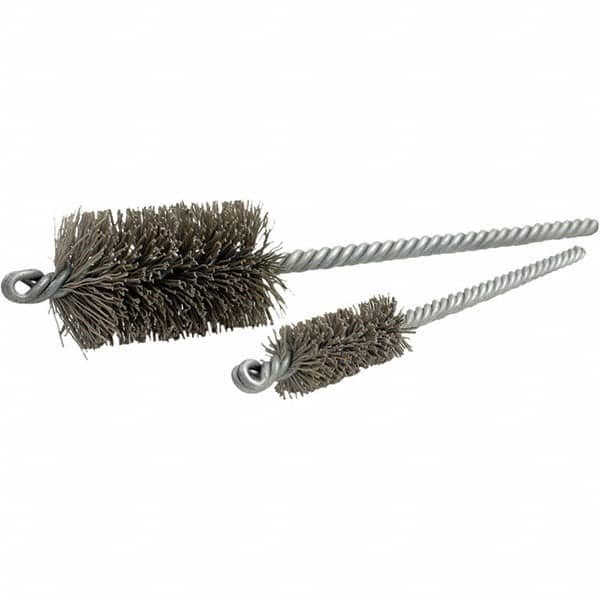 Brush Research Mfg. - 1-3/4" Diam Helical Nylon Tube Brush - Double Spiral, 0.035" Filament Diam, 2" Brush Length, 8" OAL, 0.22" Diam Galvanized Steel Shank - Americas Industrial Supply