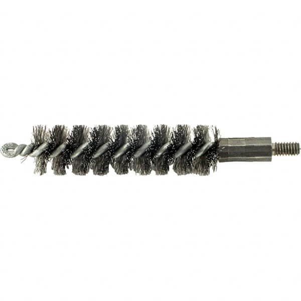 Brush Research Mfg. - 19/32" Diam Helical Steel Tube Brush - Single Spiral, 0.006" Filament Diam, 2" Brush Length, 2-9/16" OAL, 0.14" Diam Galvanized Steel Shank - Americas Industrial Supply