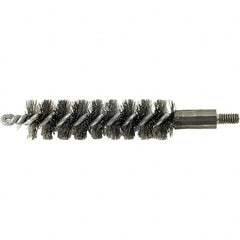 Brush Research Mfg. - 7/16" Diam Helical Steel Tube Brush - Single Spiral, 0.006" Filament Diam, 2" Brush Length, 2-9/16" OAL, 0.14" Diam Galvanized Steel Shank - Americas Industrial Supply