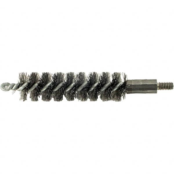 Brush Research Mfg. - 11/32" Diam Helical Steel Tube Brush - Single Spiral, 0.006" Filament Diam, 2" Brush Length, 2-9/16" OAL, 0.14" Diam Galvanized Steel Shank - Americas Industrial Supply