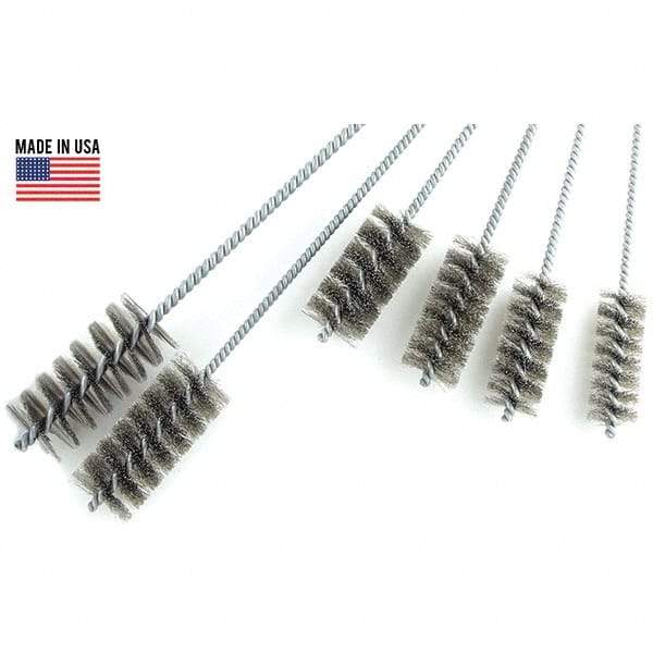 Brush Research Mfg. - 3" Diam Helical Stainless Steel Tube Brush - Single Spiral, 0.012" Filament Diam, 0.012" Brush Length, 18" OAL, 0.292" Diam Galvanized Steel Shank - Americas Industrial Supply