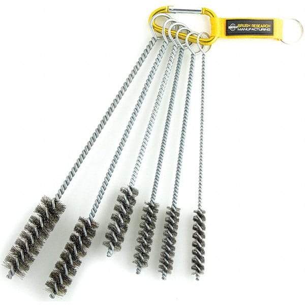 Brush Research Mfg. - 1" Diam Helical Stainless Steel Tube Brush - Single Spiral, 0.01" Filament Diam, 0.01" Brush Length, 12" OAL, 0.245" Diam Galvanized Steel Shank - Americas Industrial Supply