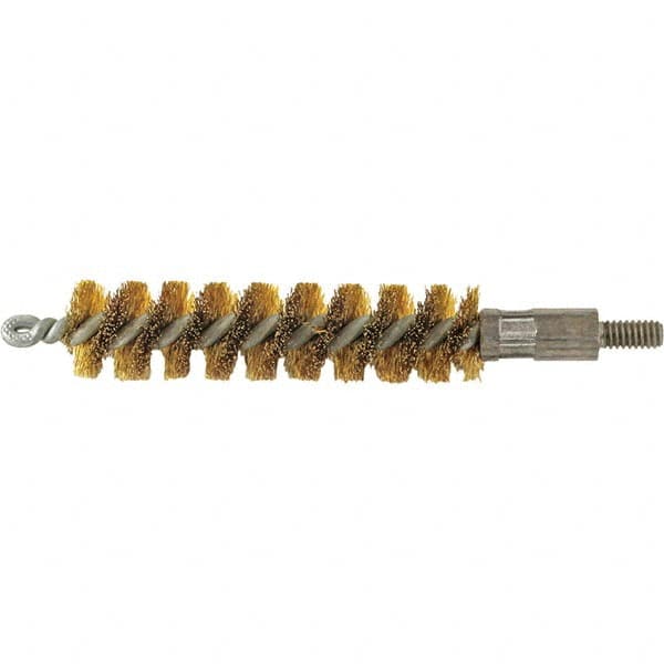 Brush Research Mfg. - 11/32" Diam Helical Brass Tube Brush - Single Spiral, 0.005" Filament Diam, 2" Brush Length, 2-9/16" OAL, 0.14" Diam Galvanized Steel Shank - Americas Industrial Supply