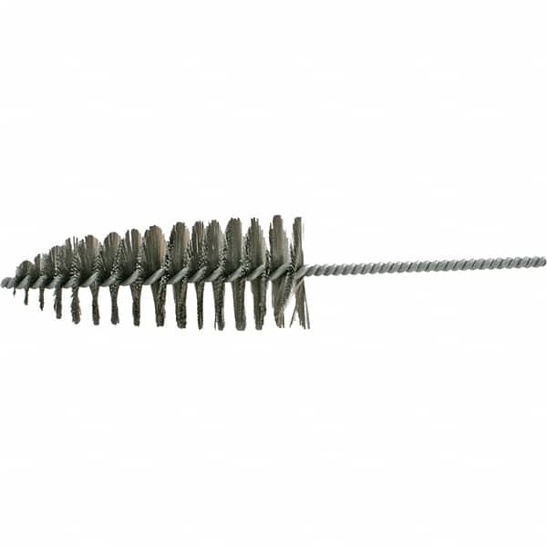 Brush Research Mfg. - 2-1/2" Diam Helical Steel Tube Brush - Single Spiral, 0.012" Filament Diam, 6-1/2" Brush Length, 12" OAL, 0.292" Diam Galvanized Steel Shank - Americas Industrial Supply
