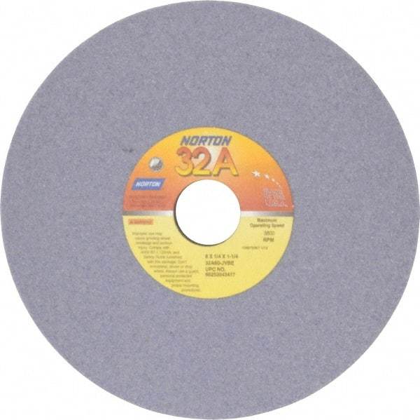 Norton - 8" Diam x 1-1/4" Hole x 1/4" Thick, J Hardness, 60 Grit Surface Grinding Wheel - Aluminum Oxide, Type 1, Medium Grade, 3,600 Max RPM, Vitrified Bond, No Recess - Americas Industrial Supply