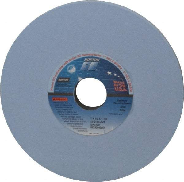 Norton - 7" Diam x 1-1/4" Hole x 1/2" Thick, J Hardness, 100 Grit Surface Grinding Wheel - Ceramic, Type 1, Fine Grade, 3,600 Max RPM, Vitrified Bond, No Recess - Americas Industrial Supply