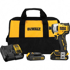 DeWALT - 20 Volt, 1/4" Drive, 116 Ft/Lb Torque, Cordless Impact Driver - Mid-Handle, 3000 RPM, 2 Lithium-Ion Batteries Included - Americas Industrial Supply