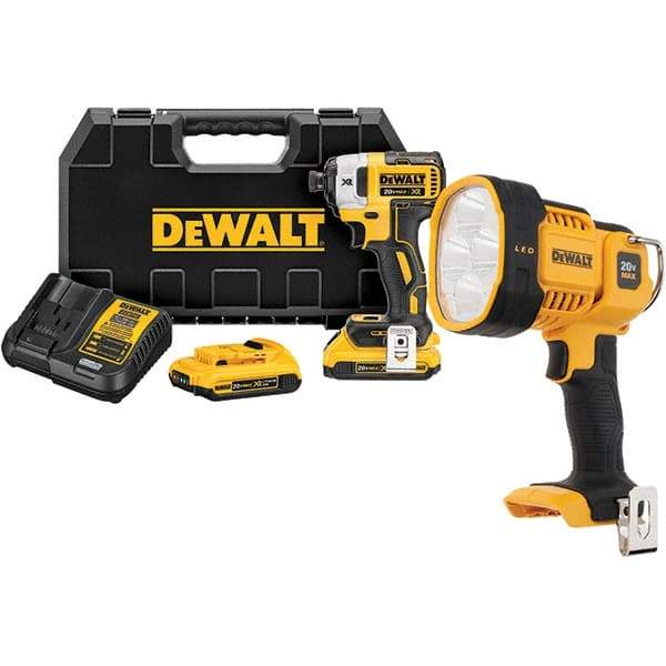 DeWALT - 20 Volt, 1/4" Drive, 20, 125, 152 Ft/Lb Torque, Cordless Impact Driver - 1000, 2800, 3250 RPM, 2 Lithium-Ion Batteries Included - Americas Industrial Supply