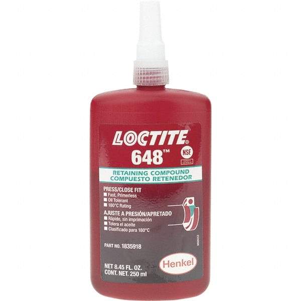 Loctite - 250 mL, Red, High Strength Retaining Compound - Series 648 - Americas Industrial Supply