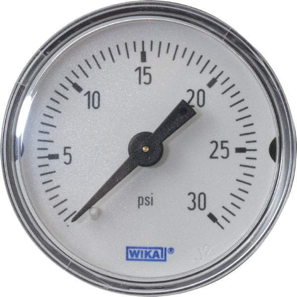 Wika - 1-1/2" Dial, 1/8 Thread, 0-30 Scale Range, Pressure Gauge - Center Back Connection Mount, Accurate to 3-2-3% of Scale - Americas Industrial Supply