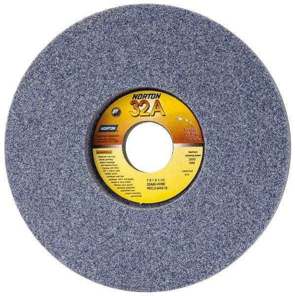 Norton - 7" Diam x 1-1/4" Hole x 1" Thick, H Hardness, 60 Grit Surface Grinding Wheel - Aluminum Oxide, Type 5, Medium Grade, 3,600 Max RPM, Vitrified Bond, One-Side Recess - Americas Industrial Supply