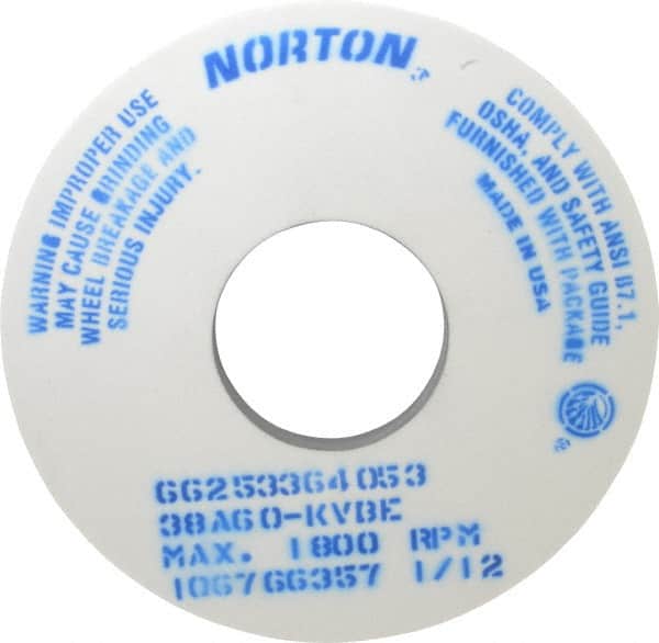 Norton - 14" Diam x 5" Hole x 1" Thick, K Hardness, 60 Grit Surface Grinding Wheel - Aluminum Oxide, Type 1, Medium Grade, 1,800 Max RPM, Vitrified Bond, No Recess - Americas Industrial Supply