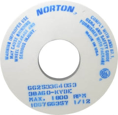Norton - 14" Diam x 5" Hole x 1" Thick, K Hardness, 60 Grit Surface Grinding Wheel - Aluminum Oxide, Type 1, Medium Grade, 1,800 Max RPM, Vitrified Bond, No Recess - Americas Industrial Supply