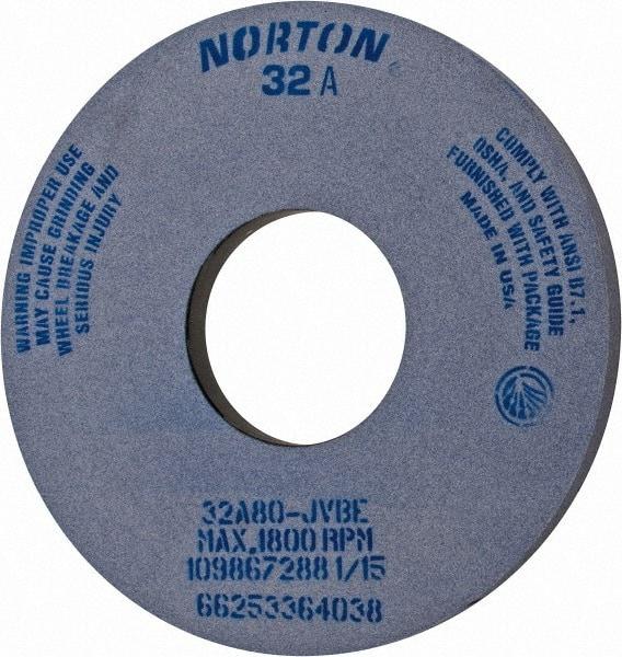 Norton - 14" Diam x 5" Hole x 1" Thick, J Hardness, 80 Grit Surface Grinding Wheel - Aluminum Oxide, Type 1, Medium Grade, 1,800 Max RPM, Vitrified Bond, No Recess - Americas Industrial Supply